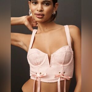 By Anthropologie Blush Pink Tweed Corset Top Small Structured Underwire Lace-up